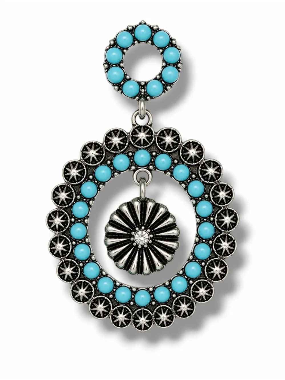 Natasha Turquoise Beaded Western Boho Dangle Earrings Silver Tone Statement NWT